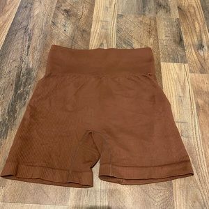 Brown Ribbed Biker Shorts